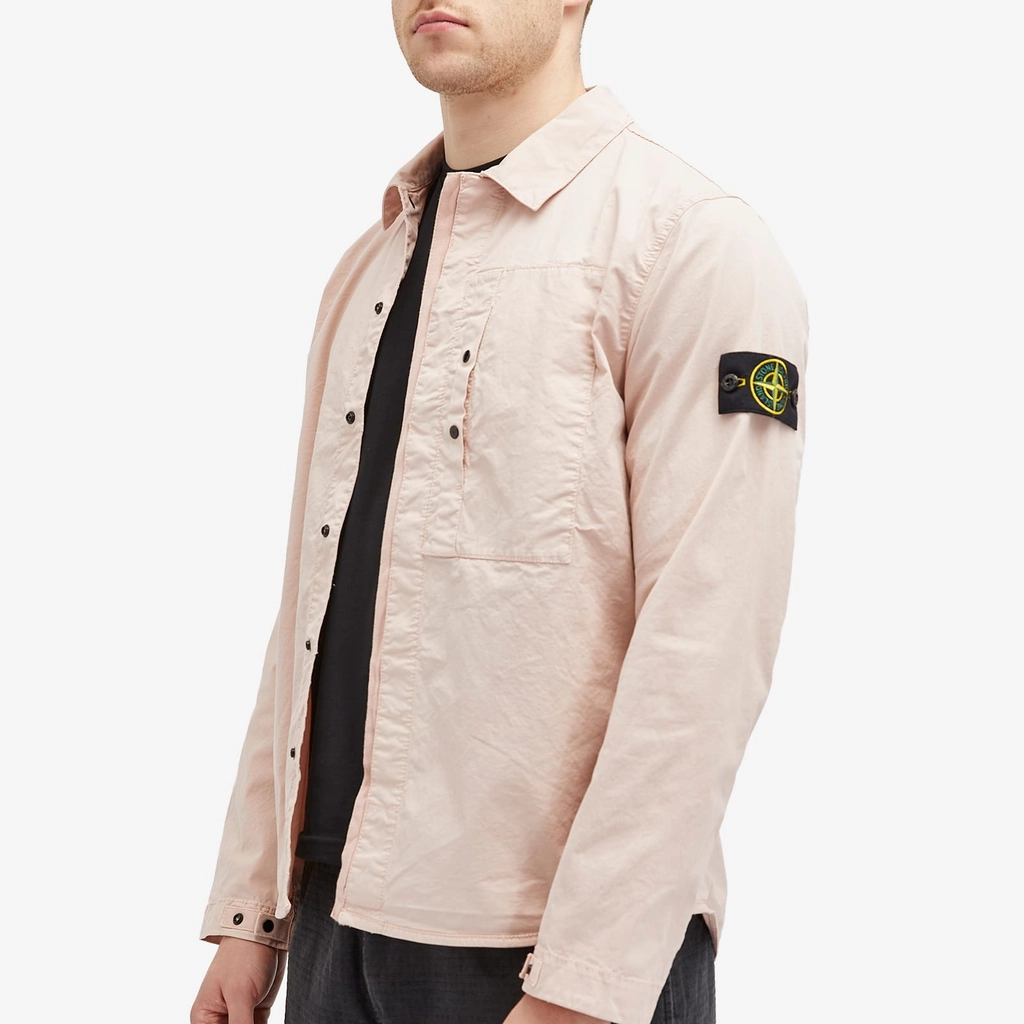 Stone Island Men's Supima Cotton Twill Stretch-TC Button Shirt Jacket Antique Rose